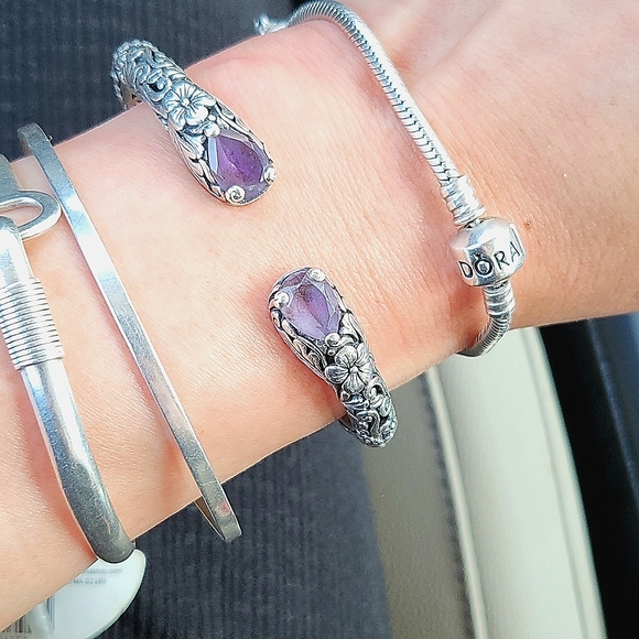 Sterling Silver Amethyst Cuff Bracelet - Picture 2 of 5